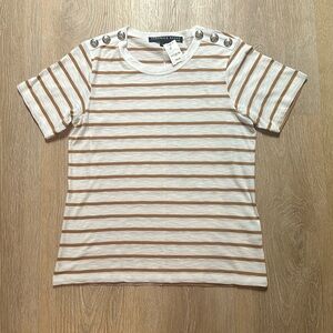 NWT Veronica Beard Striped Crew Neck Tee w/ Large Embellishment Buttons